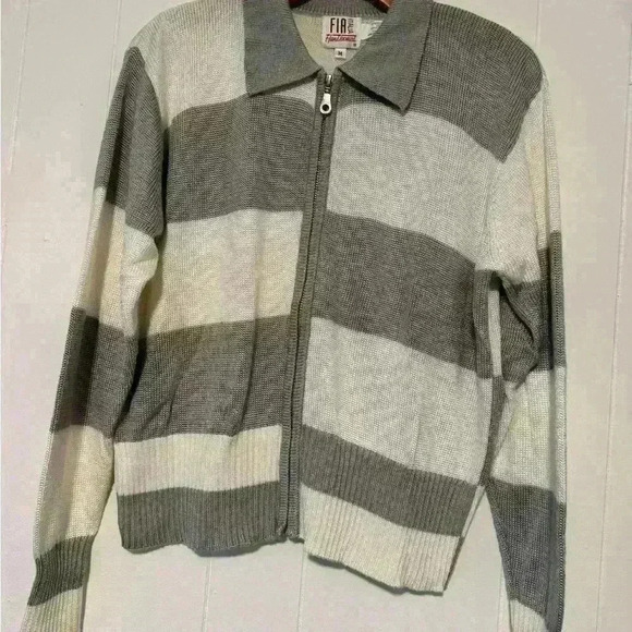 FIA Italia Sweater Womens M Handloomed Gray &Whit New no tag Full Zip Collared - Picture 2 of 12